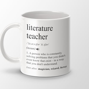 Presente do professor de literatura, caneca de café engraçada do professor de literatura, presente de graduação do professor de literatura, caneca de definição de trabalho do professor de literatura