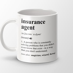 Försäkringsagentgåva, rolig kaffemugg för försäkringsagent, examenspresent för försäkringsagent, definition av jobbtitelmugg