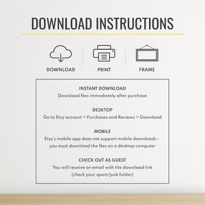 May include: Download instructions for digital products purchased on Etsy.  Instructions include information about instant download, desktop download, mobile download, and checking out as a guest.