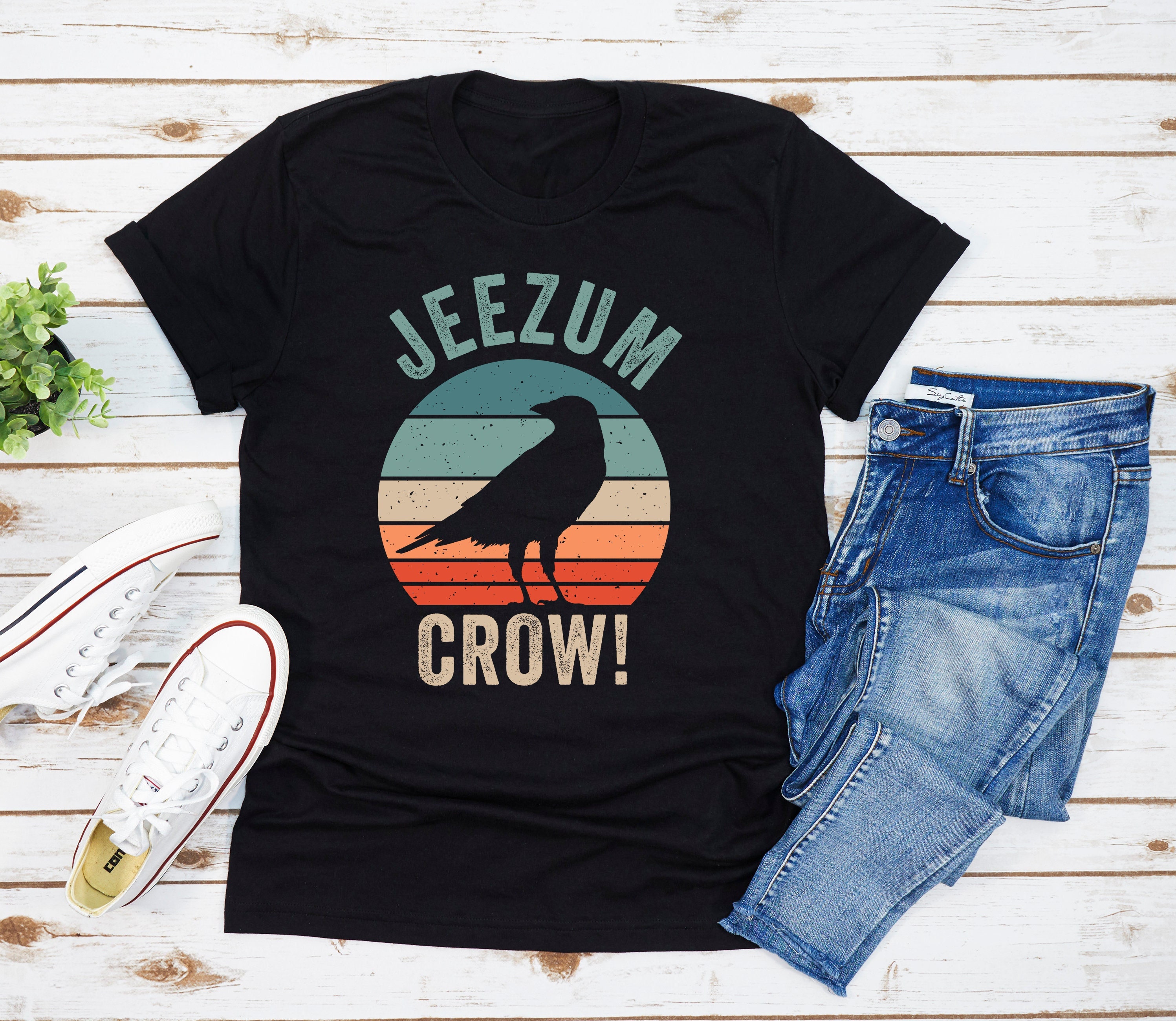 Jeezum Crow T-shirt, Vermont State Bird Shirt, Vintage Crow Sunset