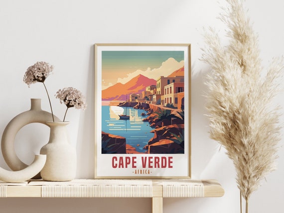Cape Verde Poster, Cabo Verde Wall Art, Digital Illustration Download Art Print, Africa Retro Style, Cape Verde Travel Poster