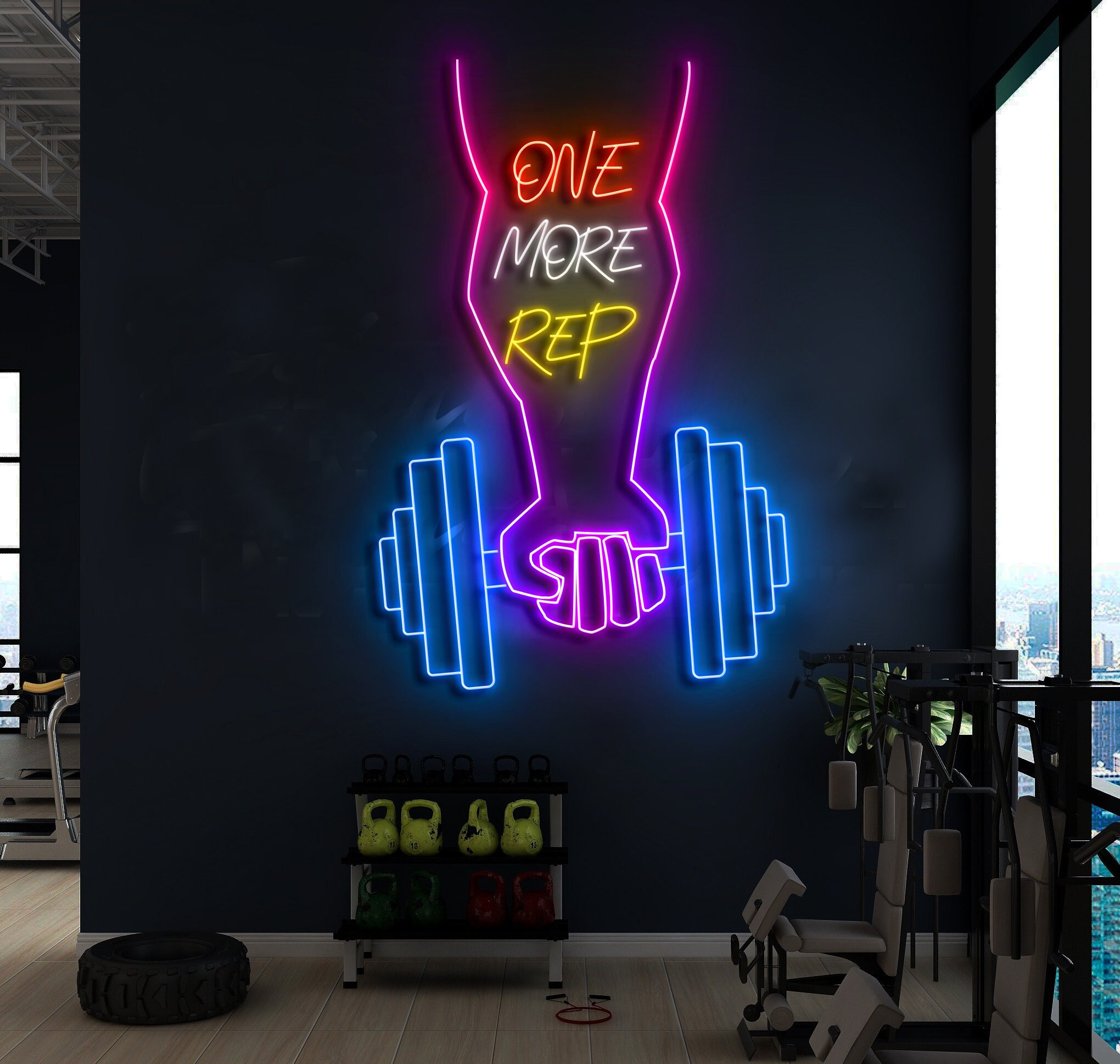 Barbell Dumbbell Neon Signs Neon Lights Sign Gym for Fitness Etsy