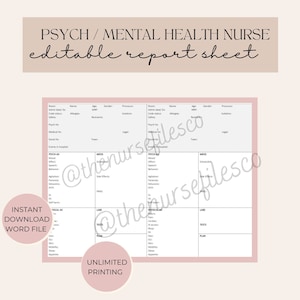 Psych Nursing Report Sheet | Psych Nurse | Mental Health Nursing Report Sheet