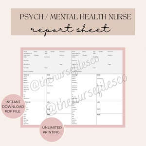 Psych Nurse Report Sheet | Mental Health Nurse Report