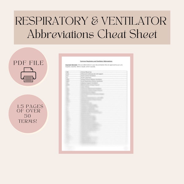 Respiratory and Ventilator Abbreviations Cheat Sheet