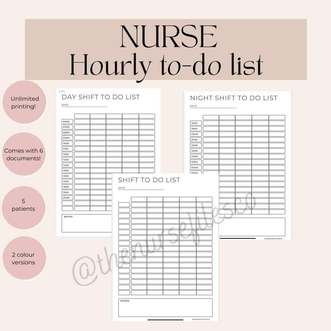 Nurse Hourly to Do List Schedule for 5 Patients | Nurse to Do List - Etsy