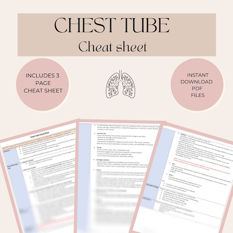 Chest Tube Cheat Sheet Chest Tubes Etsy