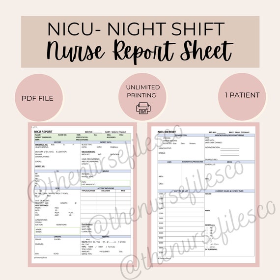 NICU Night Shift Report NICU Handover Template NICU Nurse Etsy Canada