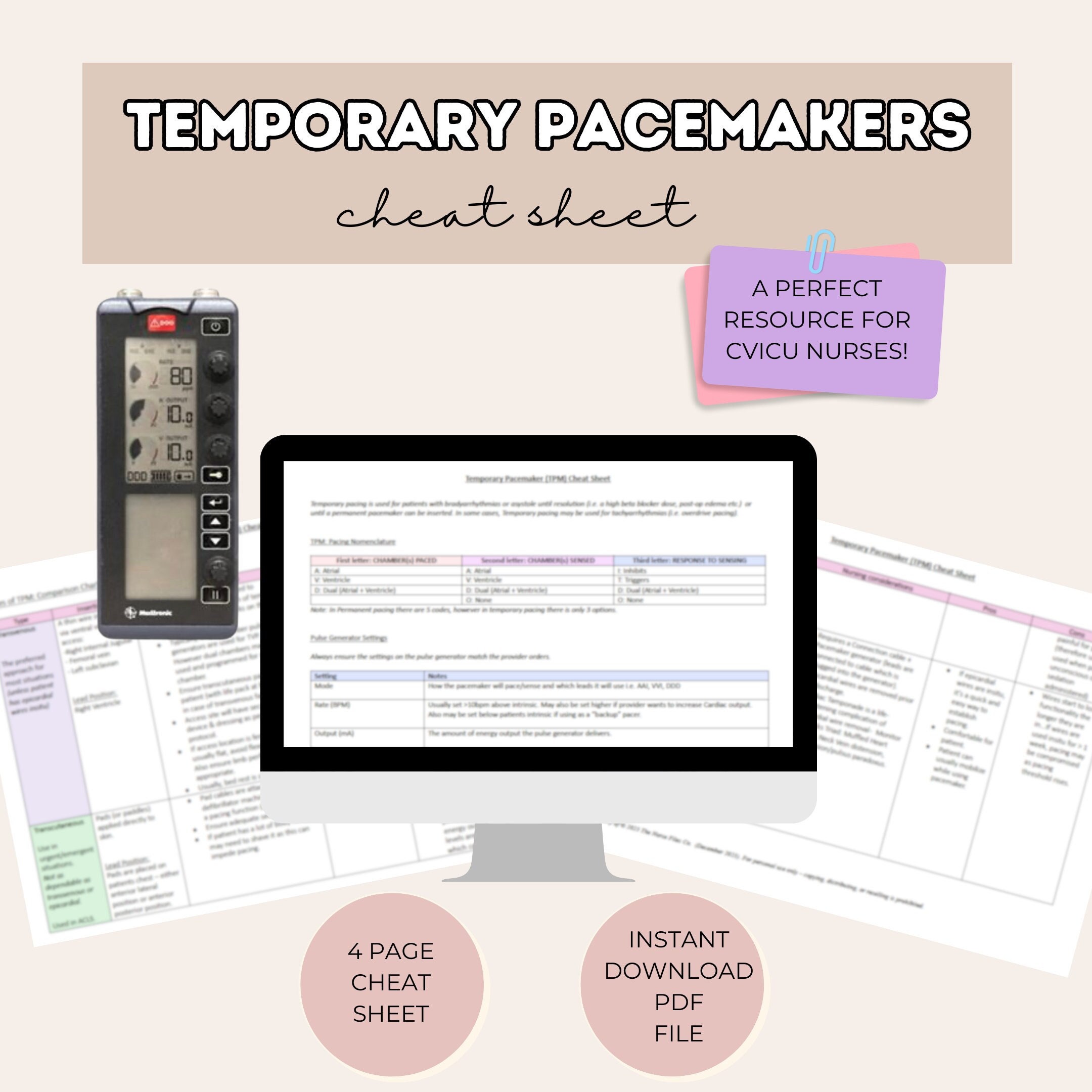 Temporary Pacemaker Cheat Sheet | CVICU Pacemaker Cheat Sheet - Etsy