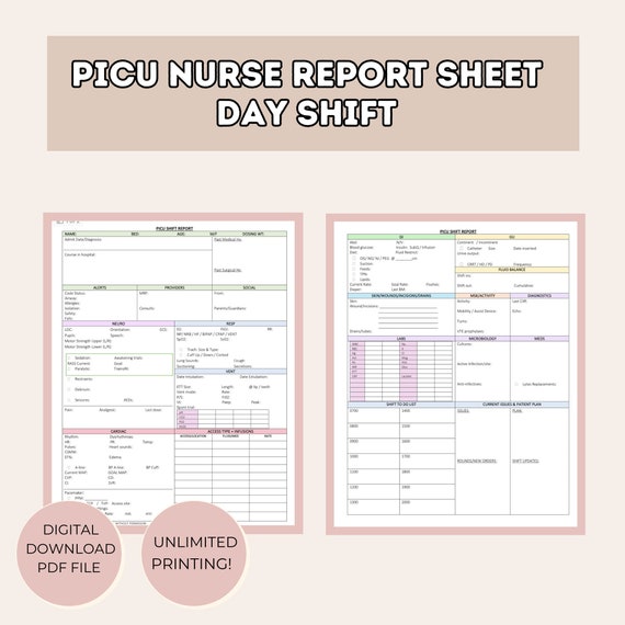 PICU Nurse report sheet DAY shift | Pediatric ICU nurse report