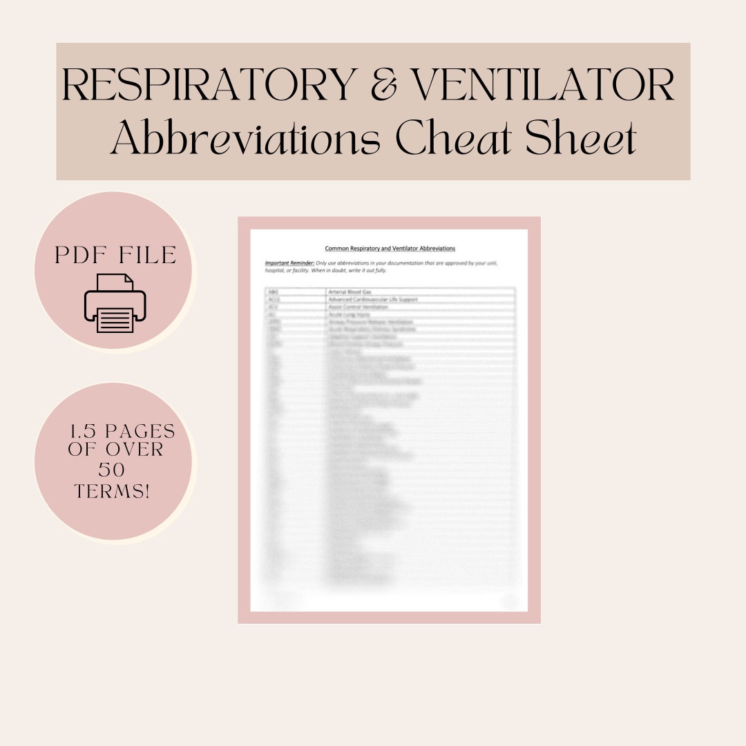 Respiratory and Ventilator Abbreviations Cheat Sheet Etsy