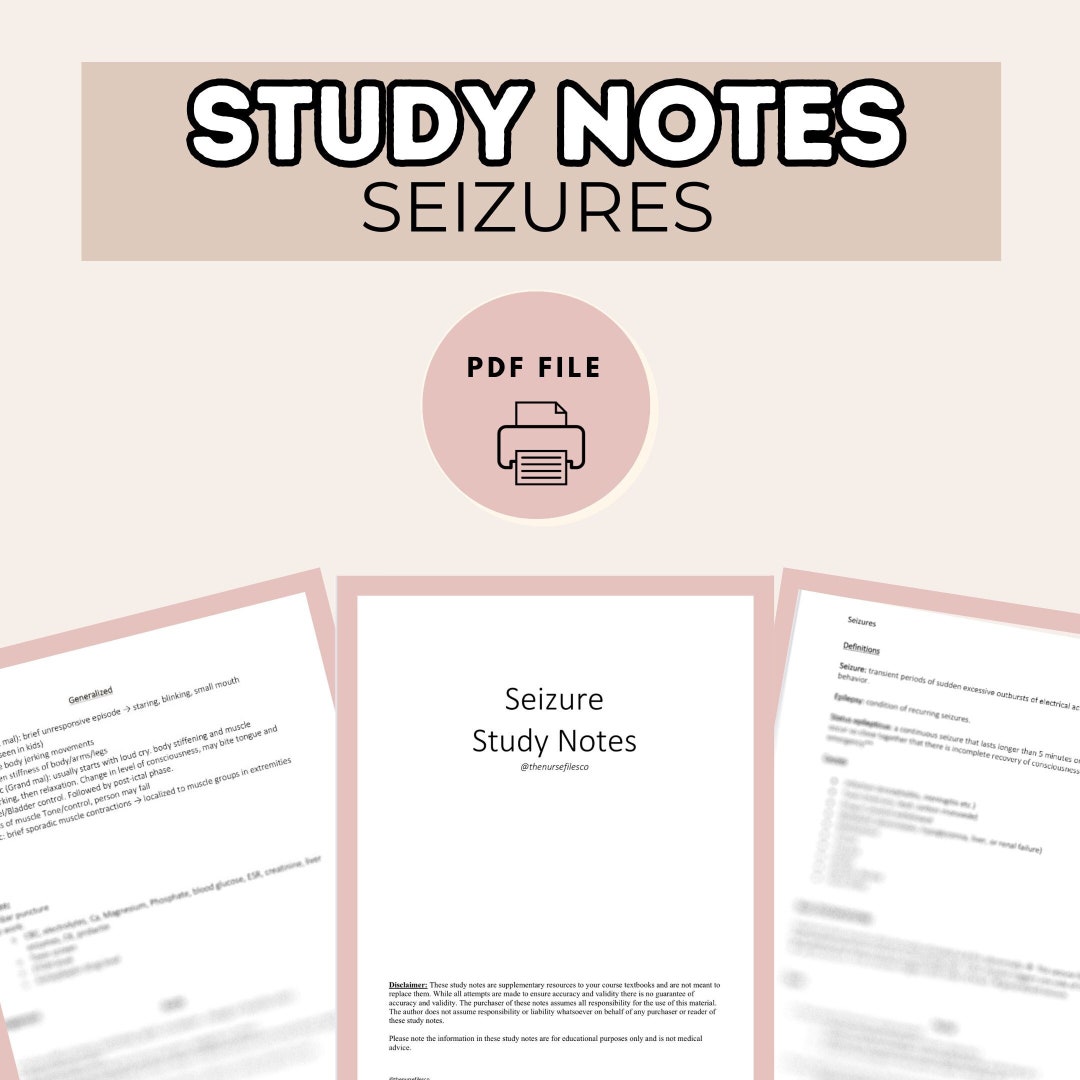 Seizures Study Sheets | Nursing Study Notes | Nursing School Study Sheets | NCLEX Study Notes - Etsy