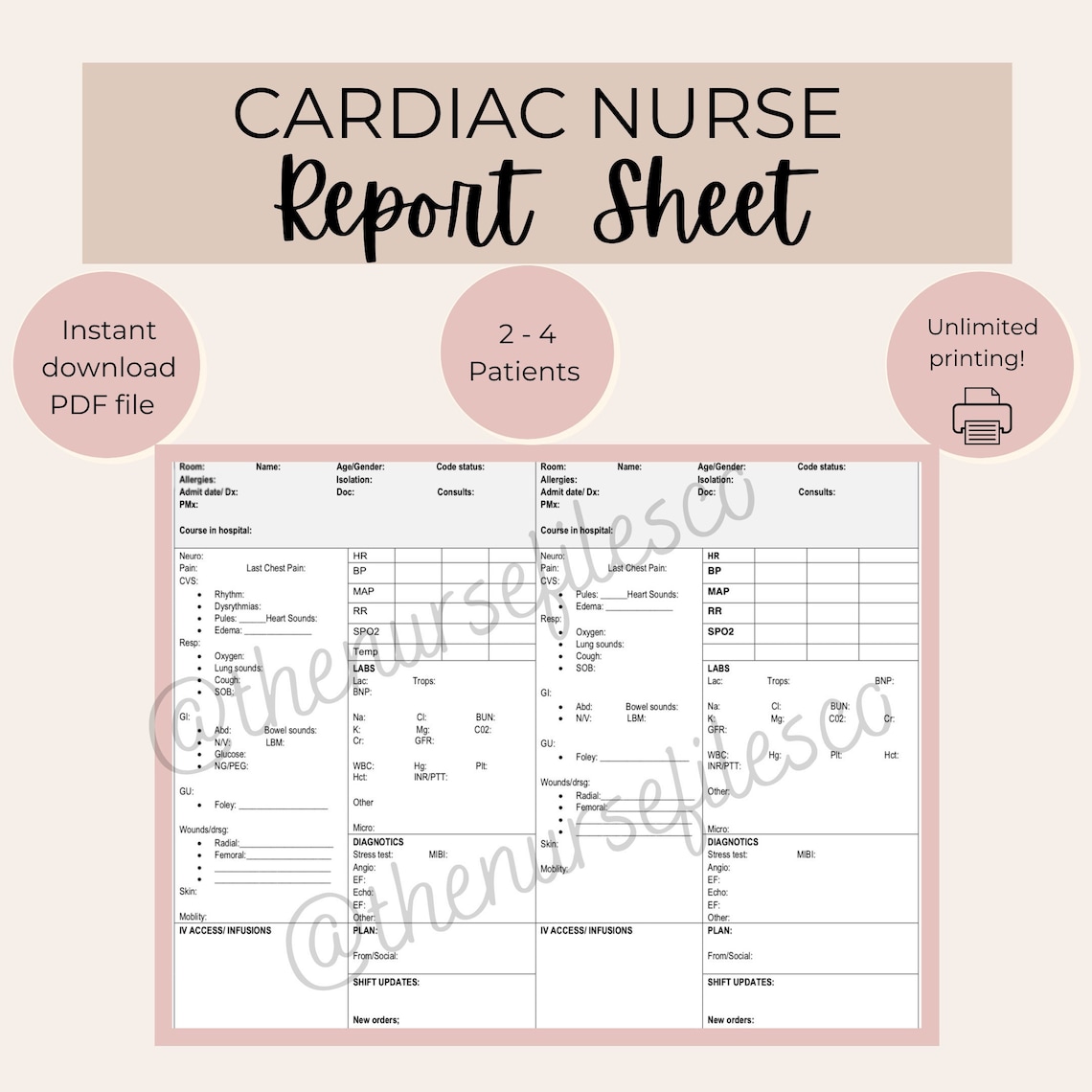 Cardiac Nurse Template Cardiac Nurse Report Sheet Cardiac Etsy