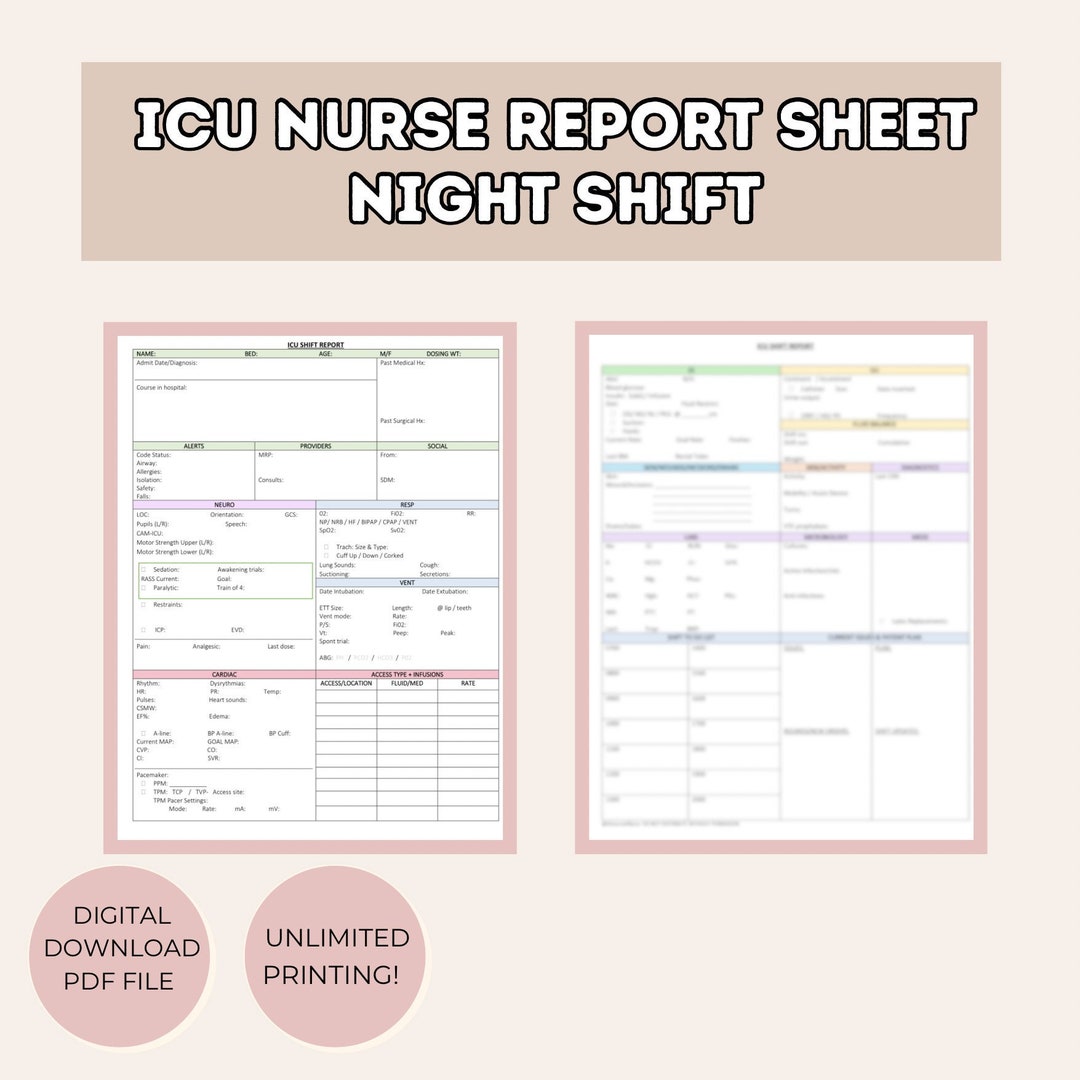 ICU Nurse Night Shift Report Sheet - Etsy