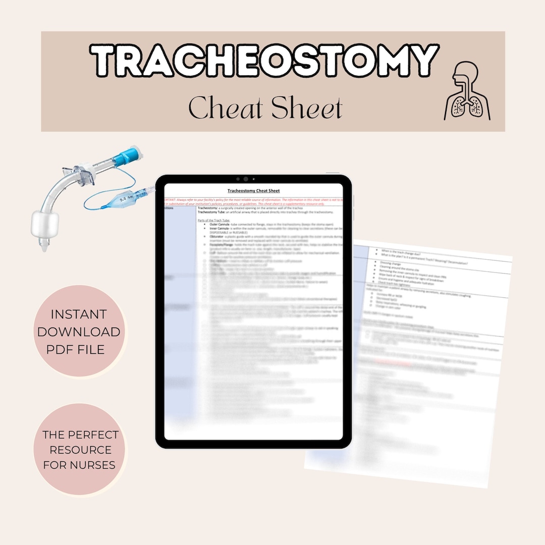 Tracheostomy Cheat Sheet Tracheostomy Nursing Etsy