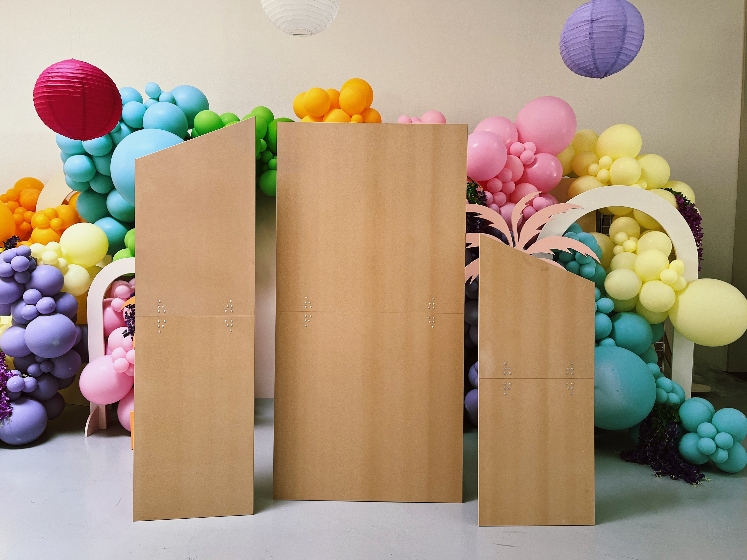 Custom Angular Wood Backdrops and Solid Rectangle Panel - MDF, Paint & Reuse - Modern Backdrop Set, Event Wall Balloon Backdrop