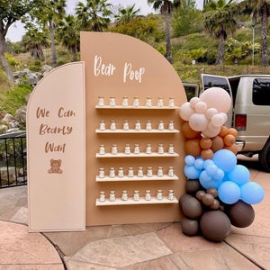Parete di sfondo ad arco pieghevole semicircolare in legno personalizzata con ripiani rimovibili - Parete per matrimoni, espositore per bomboniere, parete per champagne, RITIRO IN LOCO