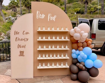 Custom Wood half Round FOLDING Arch Backdrop wall Removable Shelves - Wedding wall, Party Favor Display, Photo Wall, Champagne Wall
