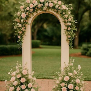 open wooden Arch: Party Event Backdrop PROP with Bead Detail, ships from CALIFORNIA image 1