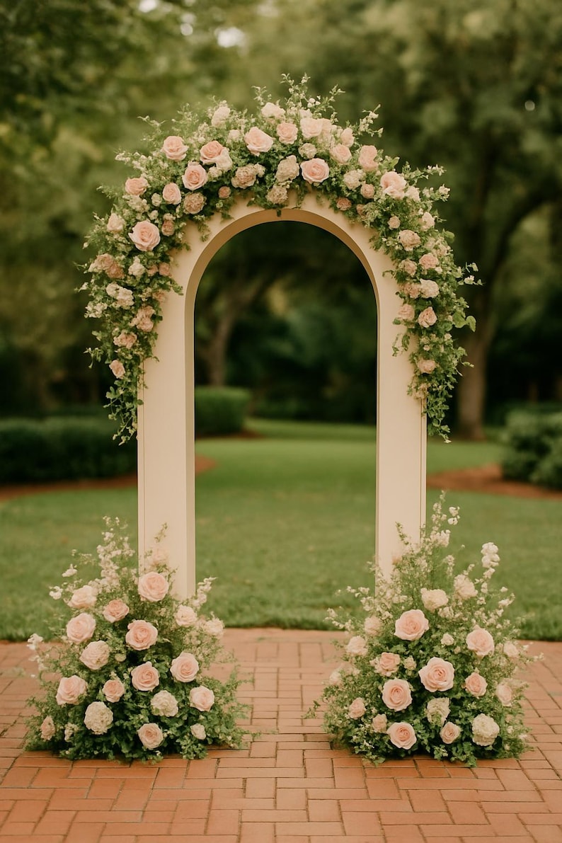 open wooden Arch: Party Event Backdrop PROP with Bead Detail, ships from CALIFORNIA image 1