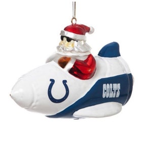 Hand Painted Indianapolis Colts NFL Santa Christmas Ornament