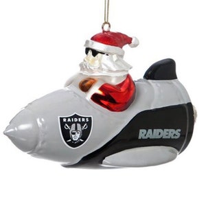 Hand Painted Oakland Raiders NFL Santa Christmas Ornament