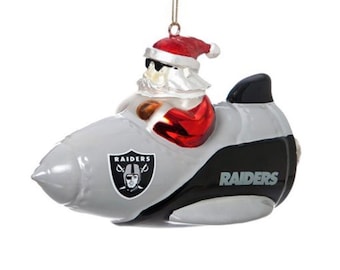 Hand Painted Oakland Raiders NFL Santa Christmas Ornament