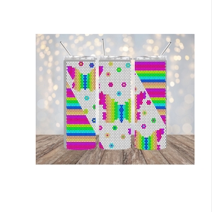 Neon butterfly rainbow rhinestone tumbler