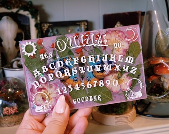 Mini Ouija board, cottagecore decor, fairycore, moth and butterfly, resin art, witchy art, magic, dry flowers