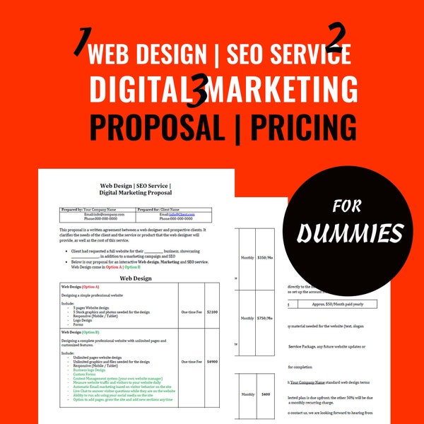 Proposition complète de conception de sites Web + marketing numérique + contrat de service de référencement avec tarification | Proposition et processus de modèle de concepteur de site Web