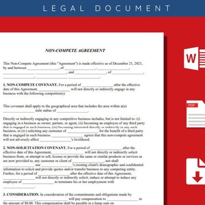NON-COMPETE AGREEMENT | Non Solicitation Contract | Confidentiality & Non-Competition for independent contractors