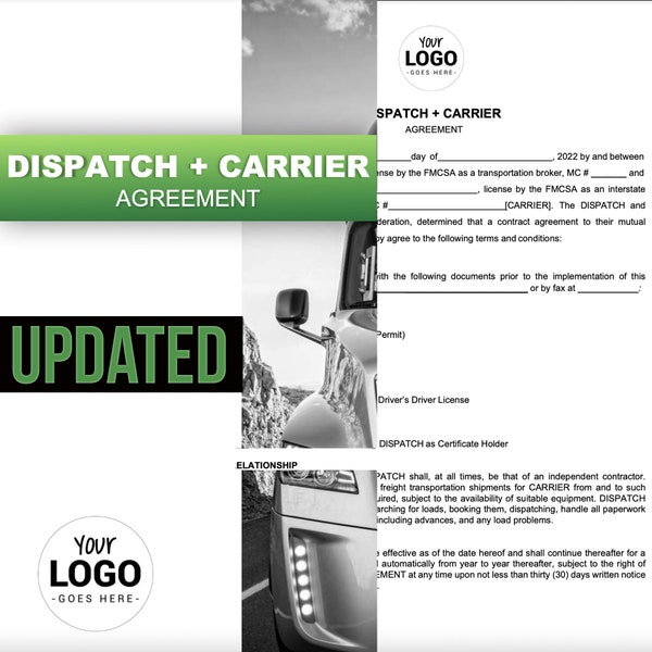 Freight Dispatcher and Carrier Agreement including Welcome Packet Template | Fully Editable | Updated
