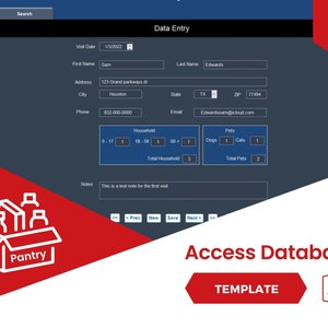 Food Pantry Inventory Microsoft Access Database for Church, Food Bank Tracker | Track Household Visit  | Search and Reports | 100% Editable