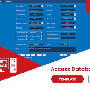 Track My Assets Database Template for Assets, Computers | including Search and Reports | Tool for Business | Staff Database