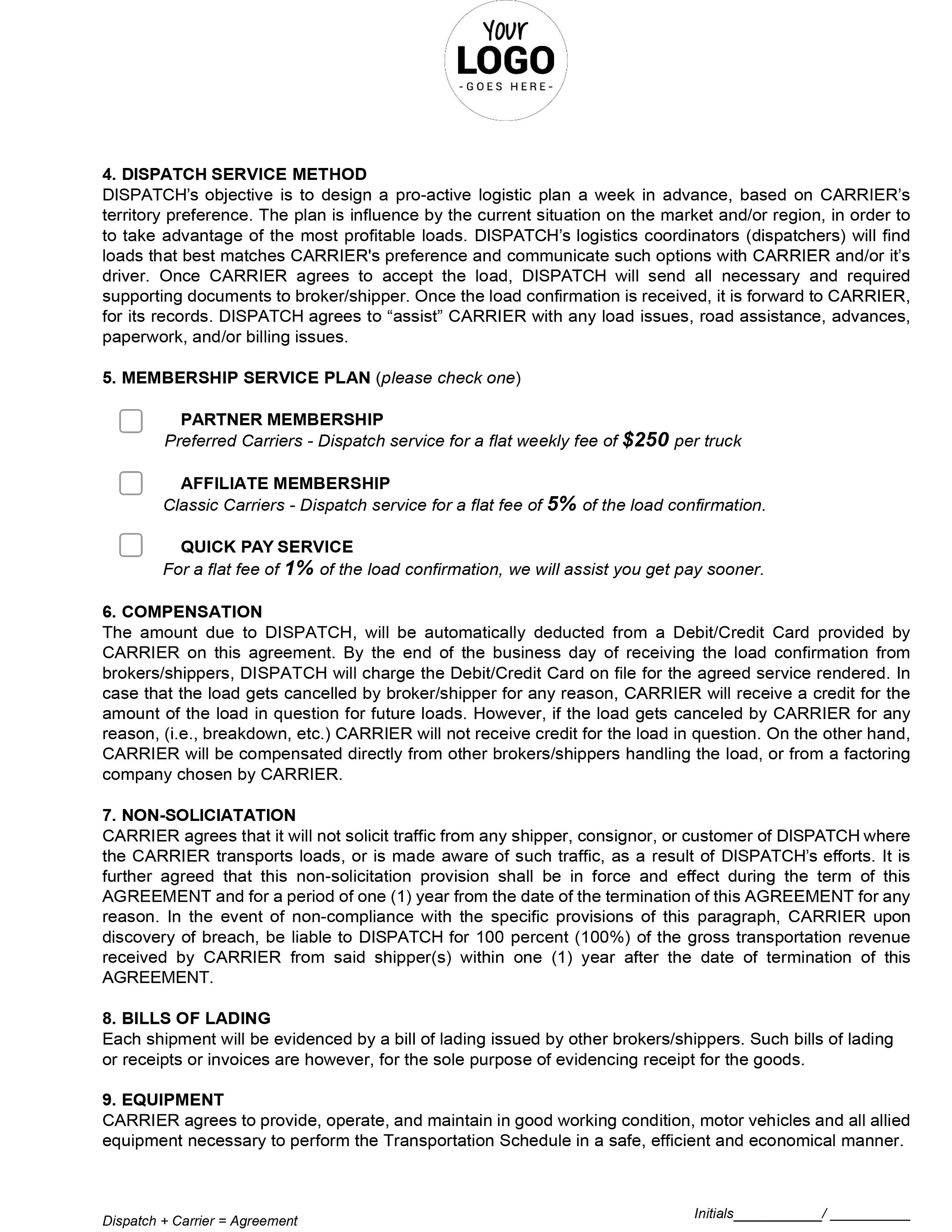 Dispatcher Agreement Template Freight Dispatcher and Carrier Agreement Including Welcome Packet ...