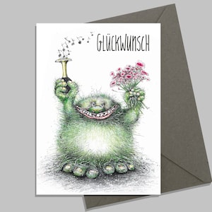 Glückwunschkarte süßes Monster | Glückwunsch Monster Troll | Geburtstagskarte Troll Monster
