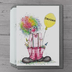 Clown Einladungskarte | Klappkarte A6 zum Ausfüllen