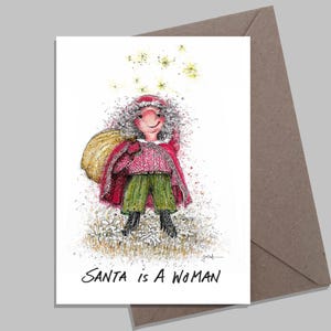 Santa is a Woman | Weihnachtskarte A6 | Wichtel Grußkarte | Weihnachtsfrau Karte