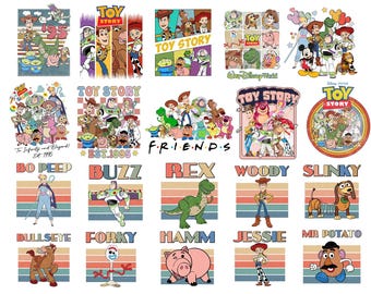 Toy Story PNG Bundle, Story Friends Png, Dis.ney Toy Story Png, Retro Toy Story Png, Toy Story Birthday, Buzz Lightyear, Woody, Trex, Hamm