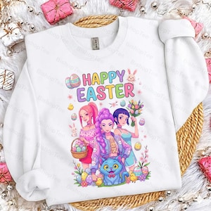 Kpop Huntrix Easter Day PNG, Huntrix Anime Girl Group PNG, Happy Easter Day Png, Preppy Easter Kpop Png, Kpop Demon Hunters Png, Saja Girls