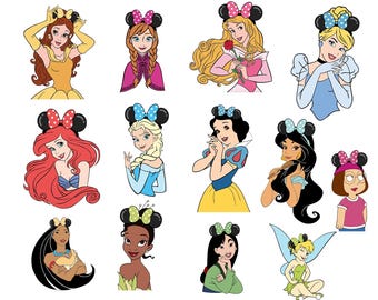 Paquete de princesas PNG, Princesas de dibujos animados PNG, Princesas Disney PNG, Disney World PNG, Viaje familiar, Ariel, Blancanieves, Cenicienta, Tiana, Aurora