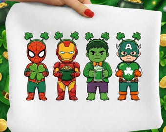 Netter Superheld St. Patricks Day PNG, lustiges Rächer-irisches Gruppen-T-Stück, Spiderman Iron Man Hulk Captain America, Jungen St. Patty Geschenk