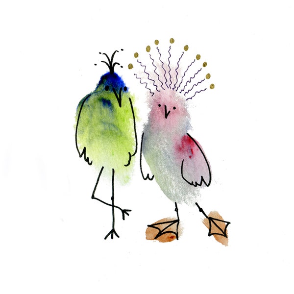 Fancy & Friend Whimsical Watercolor Bird Art Romantic Couple Gift Wall Decor