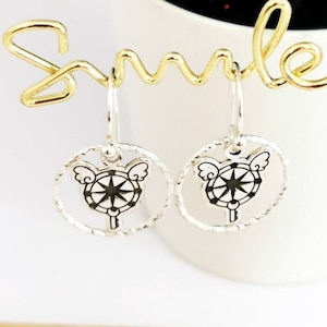 BOUCLES D'OREILLES BAGUETTE MAGIQUE - baguette magique sakura boucles d'oreilles anime bijoux cadeaux étoile en argent sterling cosplay carte capteur fille magique pince minimale