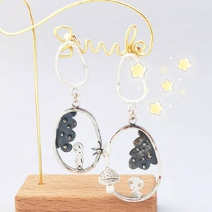 Diorama Spirits of the Forest earrings, Anime, Kawaii, Manga, kawaii jewelry, Japanese jewelry, Japan, handmade, handmade, silver 925