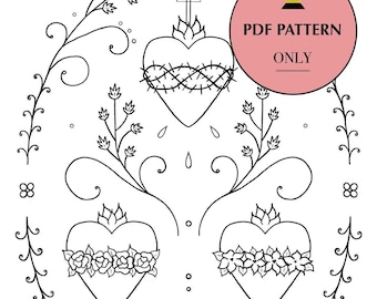 PDF Pattern Only - Three Sacred Hearts, Catholic Embroidery