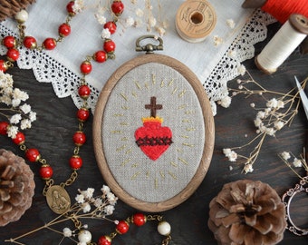 Embroidered Hoop Ornament - Sacred Heart of Jesus