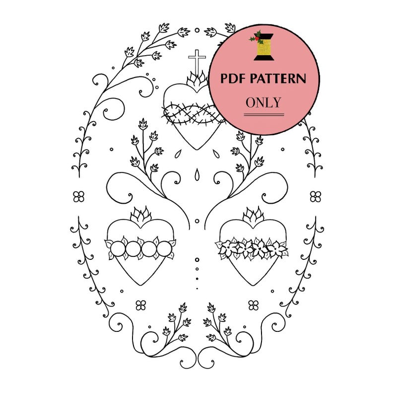 PDF Pattern Only - Three Sacred Hearts, Catholic Embroidery - Etsy
