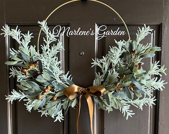 Olivia's Olive Hoop Wreath, Modern Wreath, Olive Branch Wreath, Holiday Wreath, Low Profile Wreath,  Holiday Gift, Marlene’s Garden