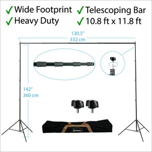 10.8 x 11.8 ft Extra Wide Background Support, Large Footprint, Telescopic Bar for Backdrops, Decorations, Events, Weddings, Lighting, Photos